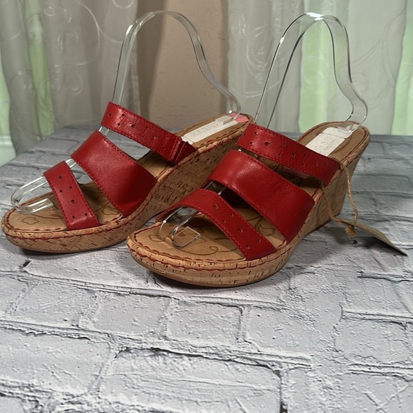 Born Wedge Sandals Women's 9 EU 40.5 Brick Red Leather Cork Wedge Shoes - Picture 14 of 16